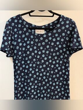 VTG Karin Stevens Blue Swirl Crinkle Rayon Maxi Dress 12